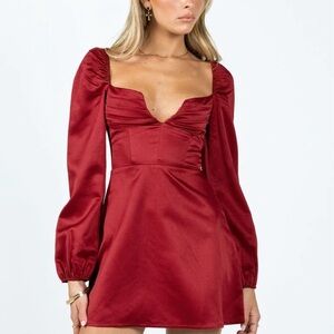 Princess Polly Della Long Sleeve Mini Burgundy Dress